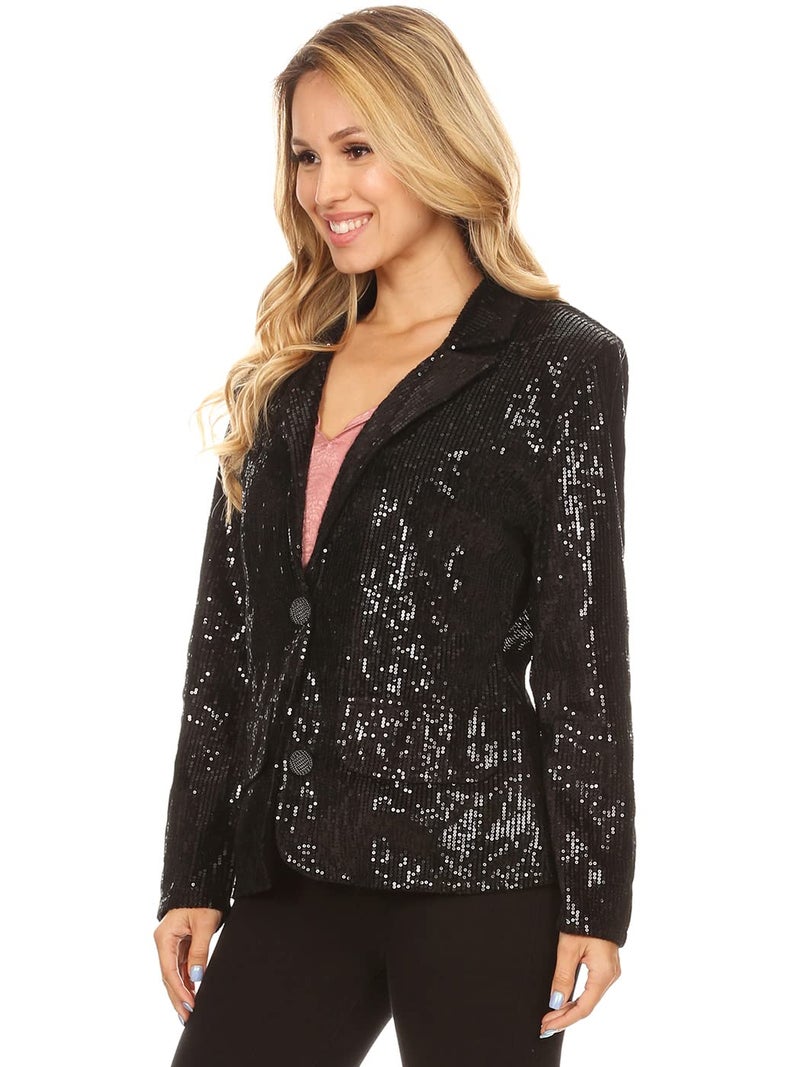 Anna-Kaci Women's Evening Sparkle Sequins Open Front Long Sleeve Blazer Jacket,Wedding,Banquet Black - Image 3